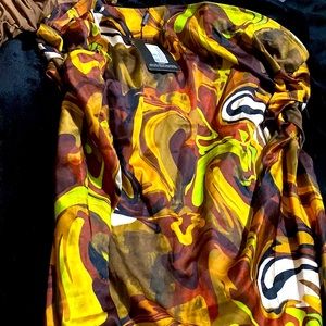 Lime abstract print satin midi skirt Size 28